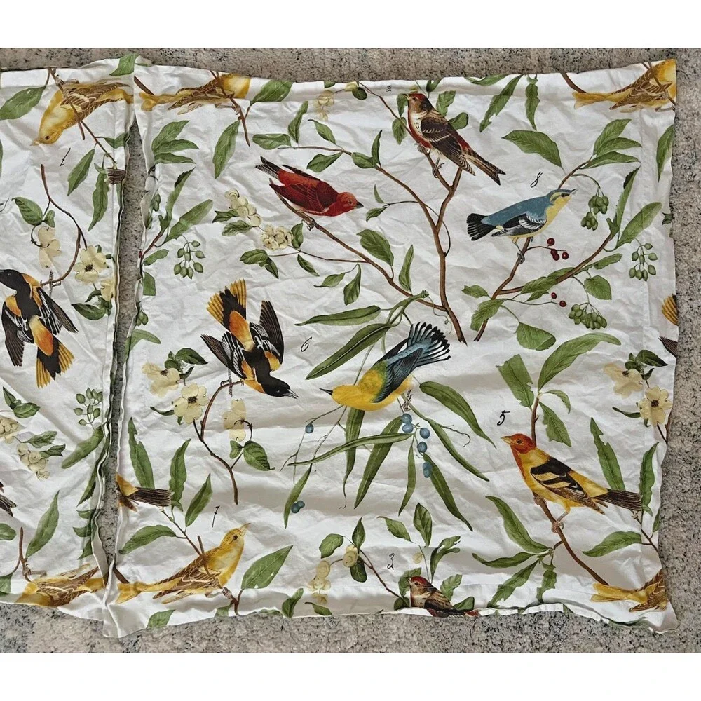 POTTERY BARN Spring Sparrow Birds 2pc EURO Pillow Cover Shams 26”x26” Colorful
